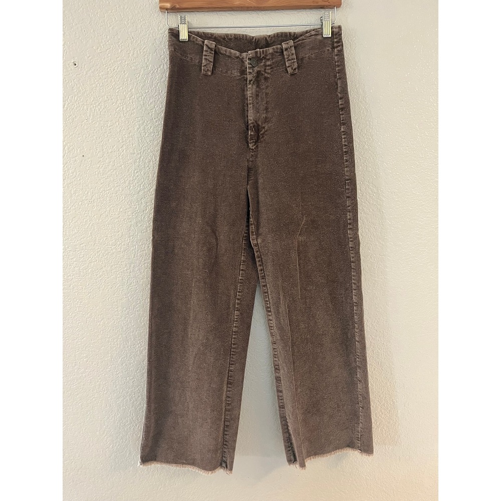 Shop Stevie Womens Brown Corduroy High Rise Wide Leg Raw‎ Hem Pants T1581 Size M